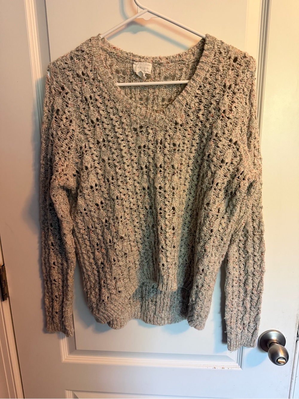 Caslon Nordstrom Open Knit Sweater Gray Oatmeal Multicolor Fleck V Neck
